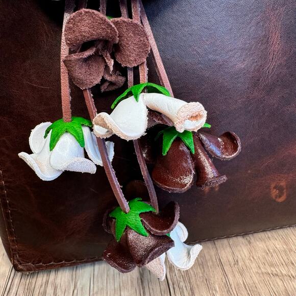 Leather White Rose Purse Charm Genuine Leather Flower Bag Charm NEW FAST SHIP - Picture 5 of 8